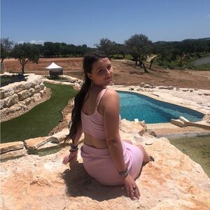 Free People Pink Ribbed Knit Tank & Skirt Set